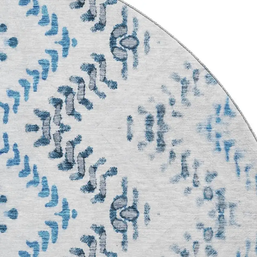 8' Blue And Ivory Geometric Washable Round Rug With UV Protection Photo 4