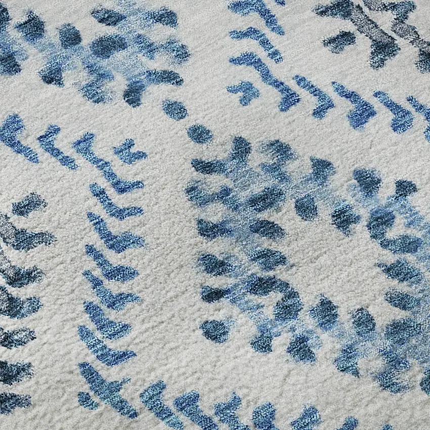 8' Blue And Ivory Geometric Washable Round Rug With UV Protection Photo 8