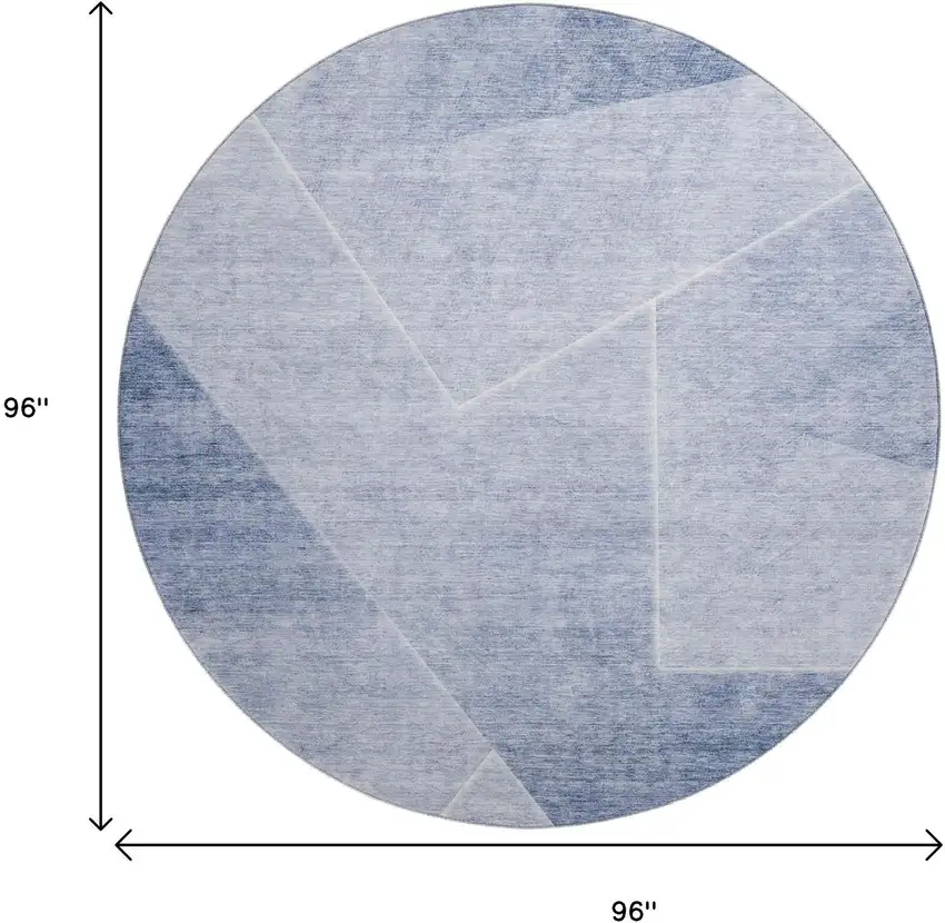 8' Blue And Ivory Geometric Washable Round Rug With UV Protection Photo 3
