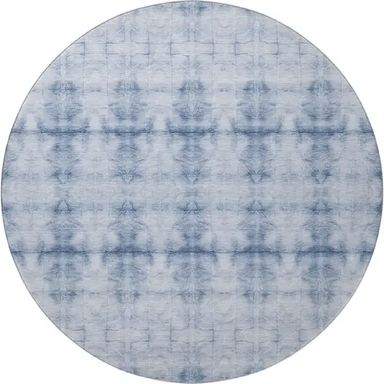 8' Blue And Ivory Geometric Washable Round Rug With UV Protection Photo 4