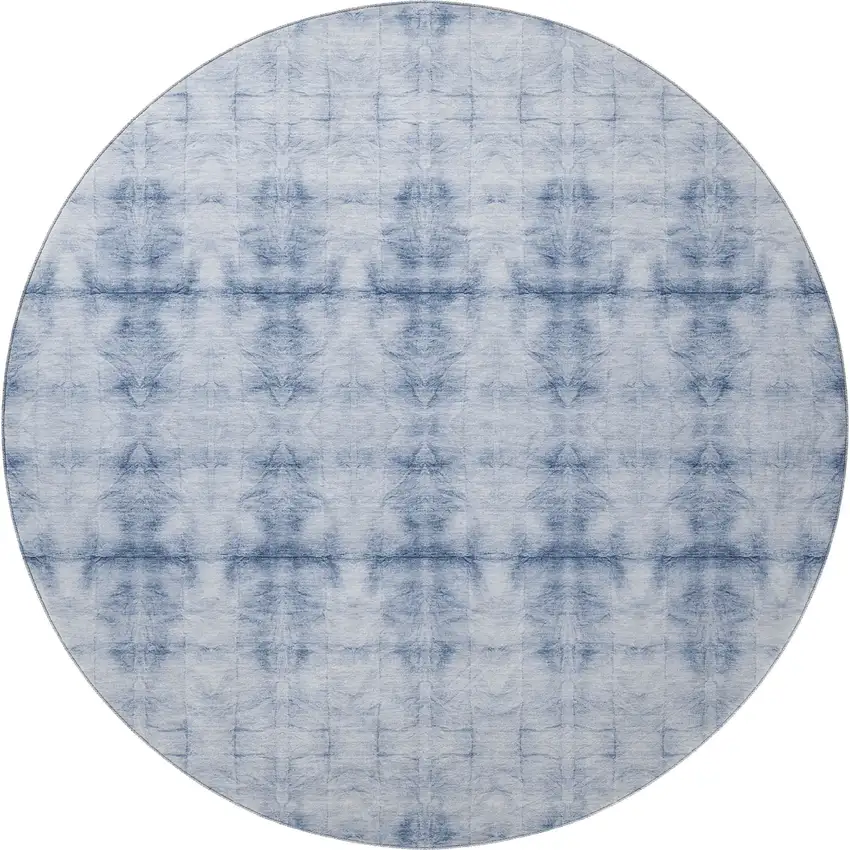 8' Blue And Ivory Geometric Washable Round Rug With UV Protection Photo 4