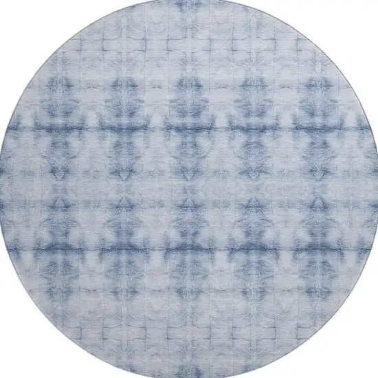 8' Blue And Ivory Geometric Washable Round Rug With UV Protection Photo 3