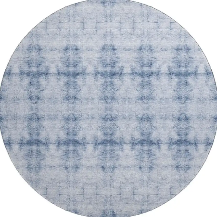 8' Blue And Ivory Geometric Washable Round Rug With UV Protection Photo 3