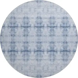 Photo of 8' Blue And Ivory Geometric Washable Round Rug With UV Protection