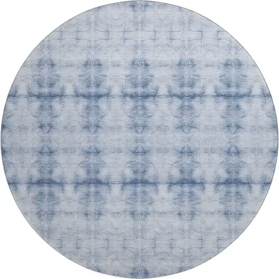 8' Blue And Ivory Geometric Washable Round Rug With UV Protection Photo 1