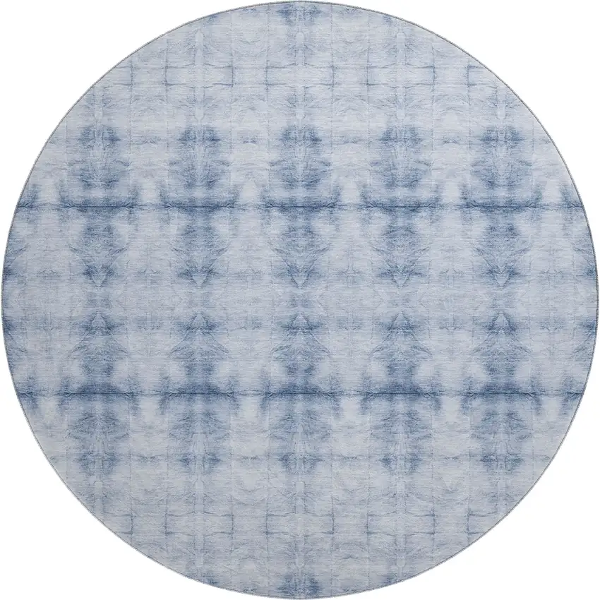 8' Blue And Ivory Geometric Washable Round Rug With UV Protection Photo 1