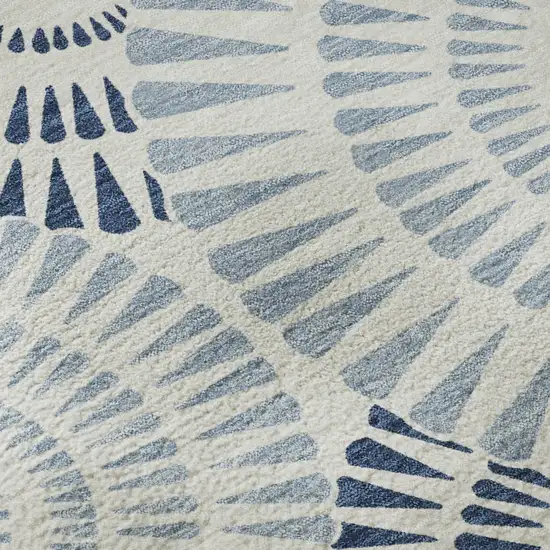 8' Blue And Ivory Geometric Washable Round Rug With UV Protection Photo 9