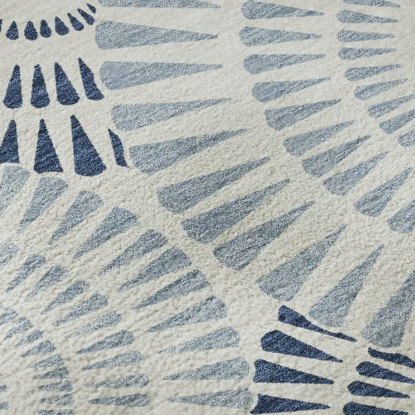 8' Blue And Ivory Geometric Washable Round Rug With UV Protection Photo 9