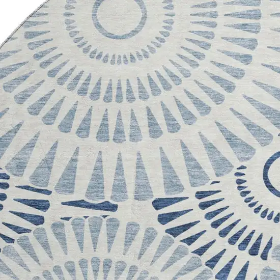 8' Blue And Ivory Geometric Washable Round Rug With UV Protection Photo 3