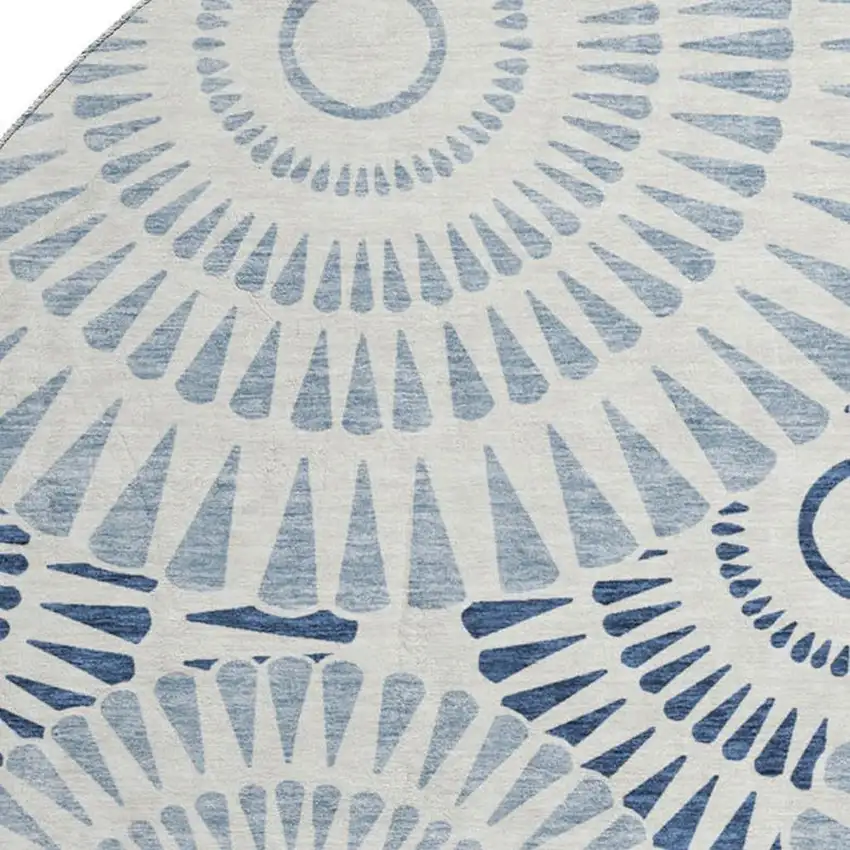 8' Blue And Ivory Geometric Washable Round Rug With UV Protection Photo 3