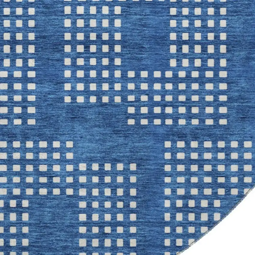 8' Blue And Ivory Geometric Washable Round Rug With UV Protection Photo 3
