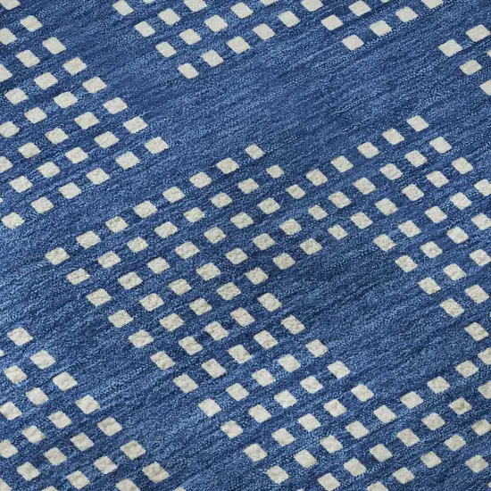 8' Blue And Ivory Geometric Washable Round Rug With UV Protection Photo 9