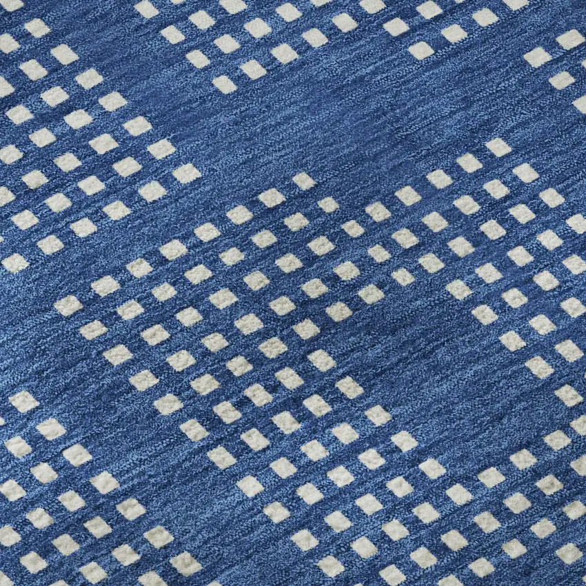 8' Blue And Ivory Geometric Washable Round Rug With UV Protection Photo 9