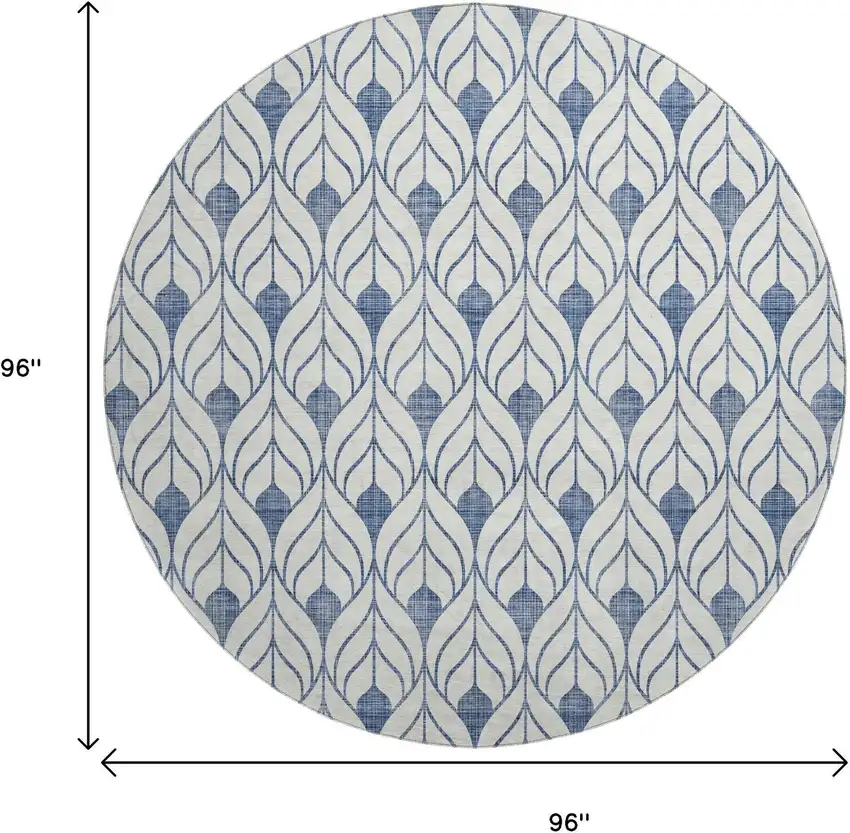 8' Blue And Ivory Geometric Washable Round Rug With UV Protection Photo 9