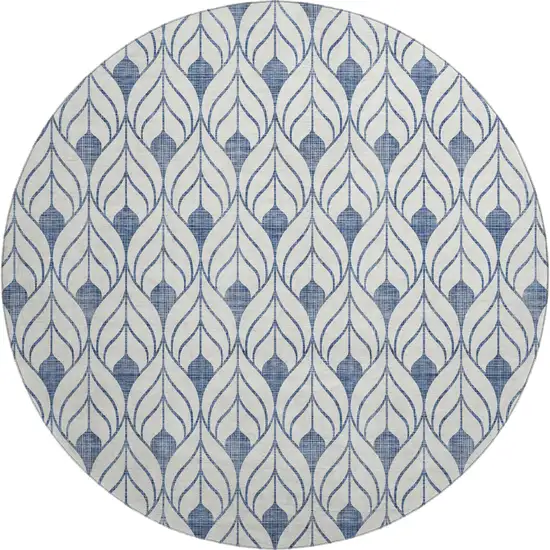 8' Blue And Ivory Geometric Washable Round Rug With UV Protection Photo 1