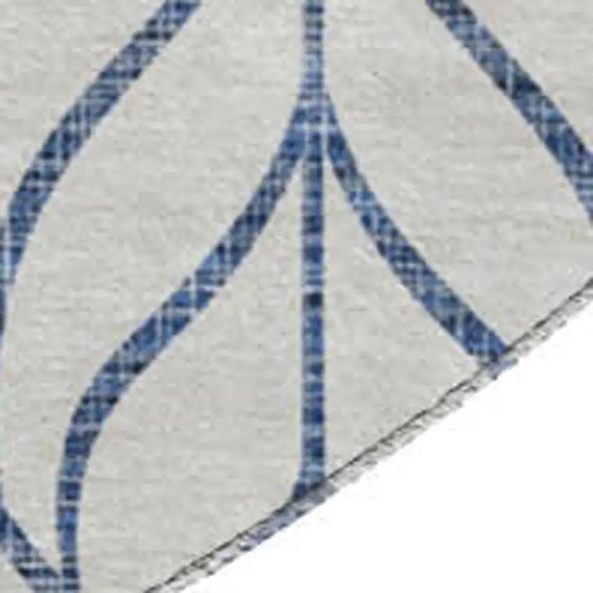 8' Blue And Ivory Geometric Washable Round Rug With UV Protection Photo 2