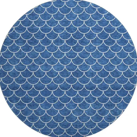 8' Blue And Ivory Geometric Washable Round Rug With UV Protection Photo 3