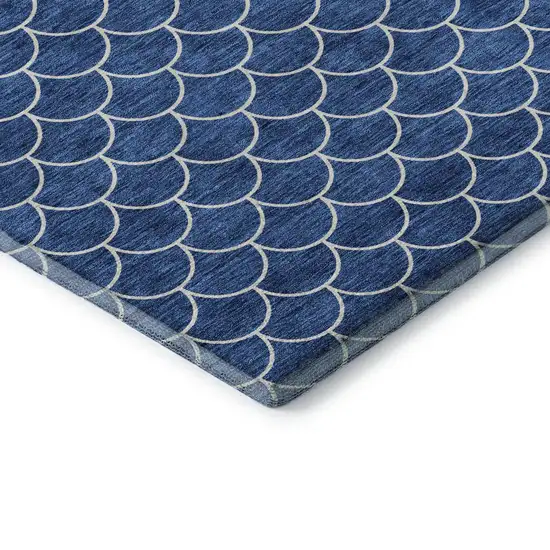 8' Blue And Ivory Geometric Washable Round Rug With UV Protection Photo 6