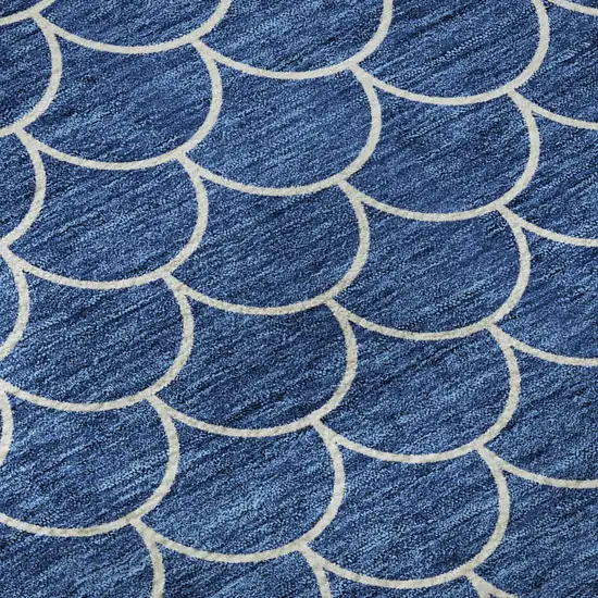 8' Blue And Ivory Geometric Washable Round Rug With UV Protection Photo 8