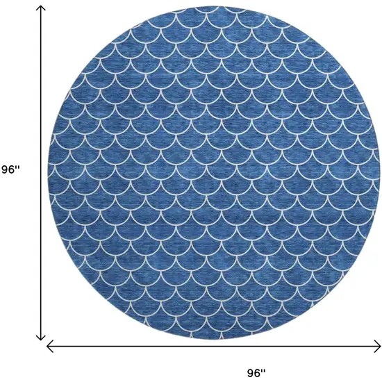 8' Blue And Ivory Geometric Washable Round Rug With UV Protection Photo 9
