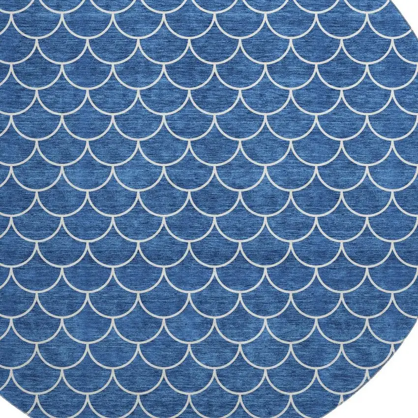 8' Blue And Ivory Geometric Washable Round Rug With UV Protection Photo 2