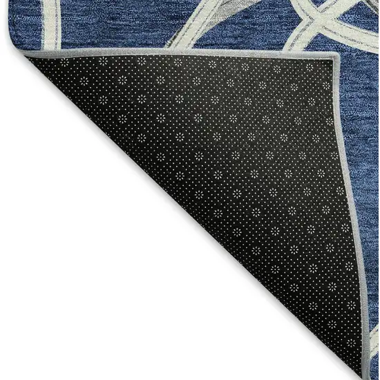 8' Blue And Ivory Geometric Washable Round Rug With UV Protection Photo 5
