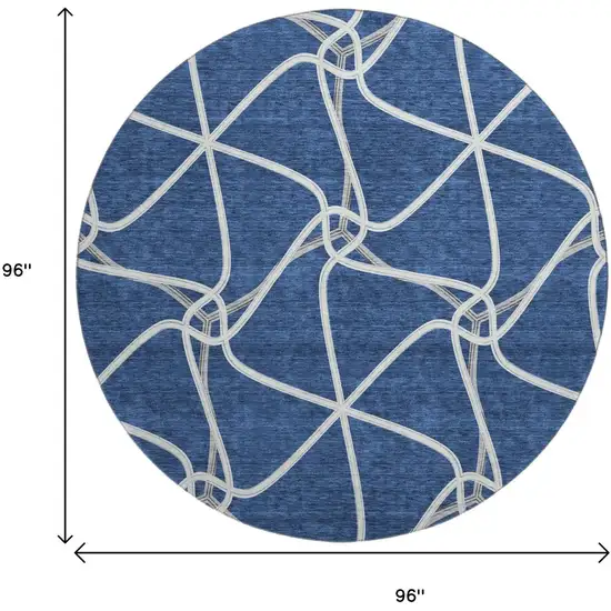 8' Blue And Ivory Geometric Washable Round Rug With UV Protection Photo 9