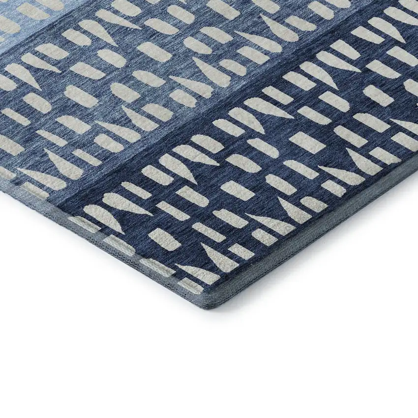 8' Blue And Ivory Geometric Washable Round Rug With UV Protection Photo 6