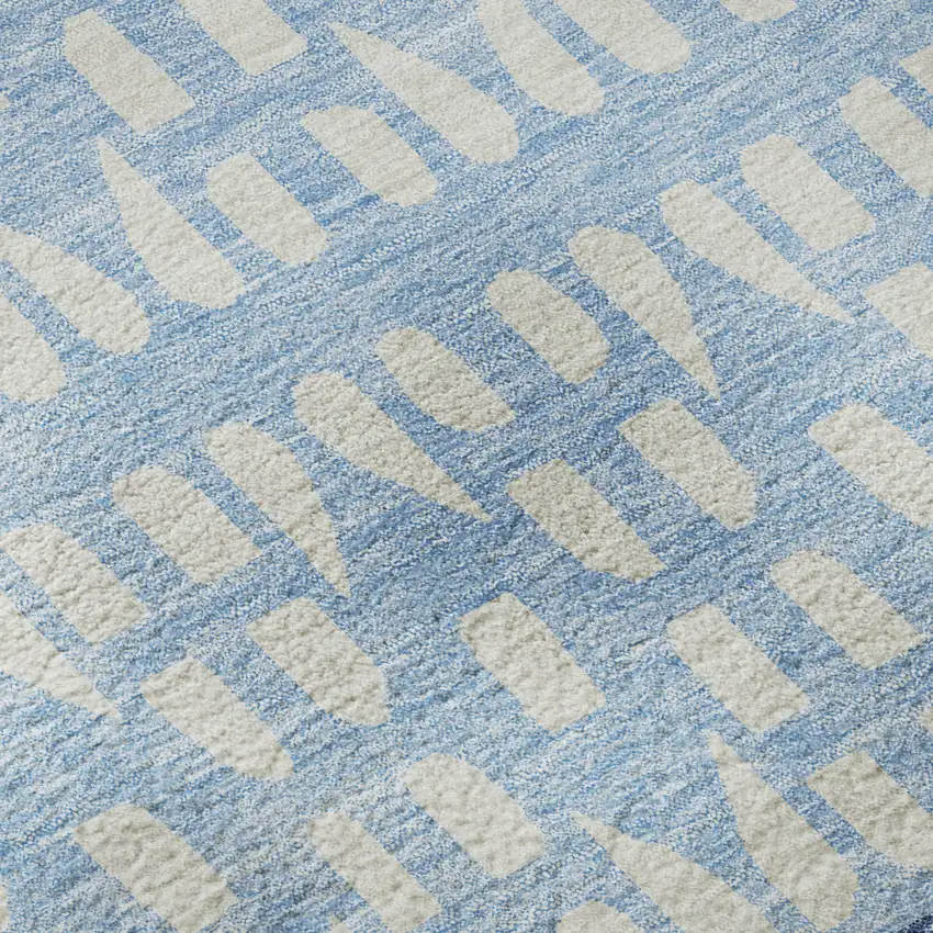 8' Blue And Ivory Geometric Washable Round Rug With UV Protection Photo 8