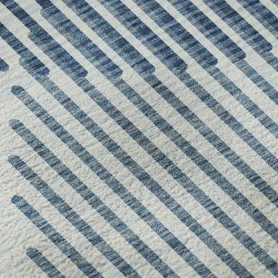 8' Blue And Ivory Geometric Washable Round Rug With UV Protection Photo 7