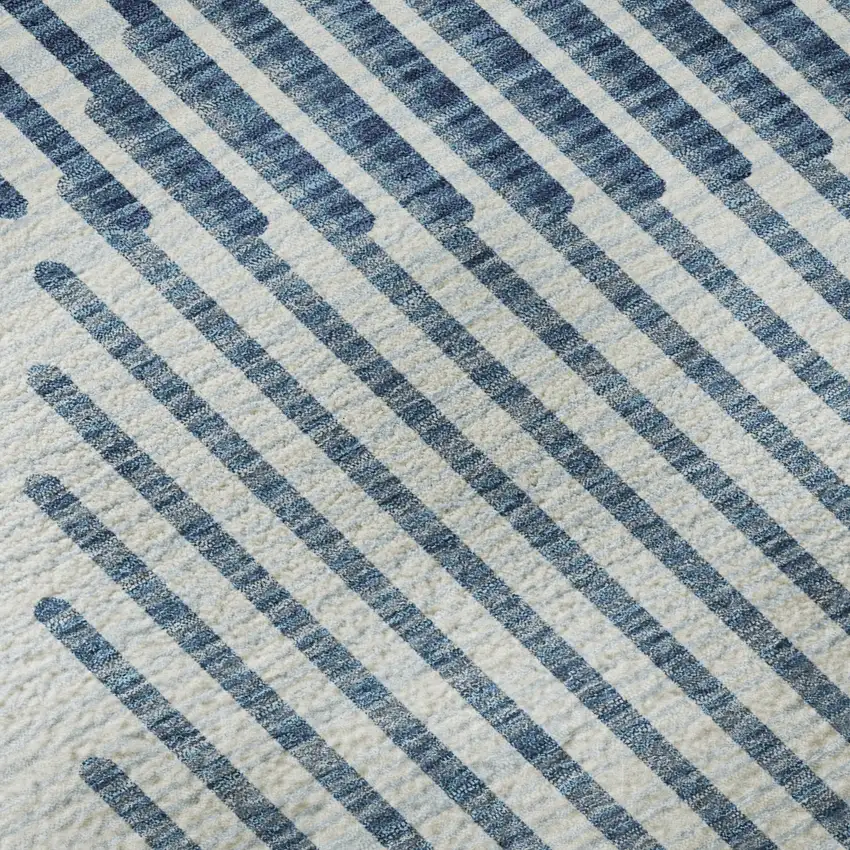 8' Blue And Ivory Geometric Washable Round Rug With UV Protection Photo 7