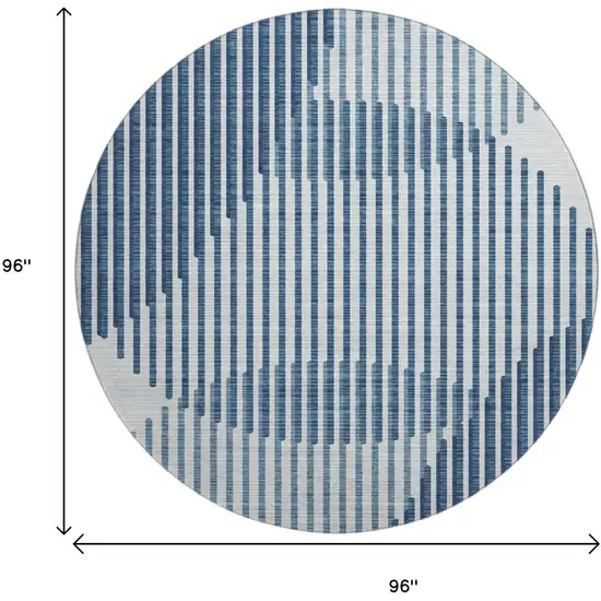 8' Blue And Ivory Geometric Washable Round Rug With UV Protection Photo 8