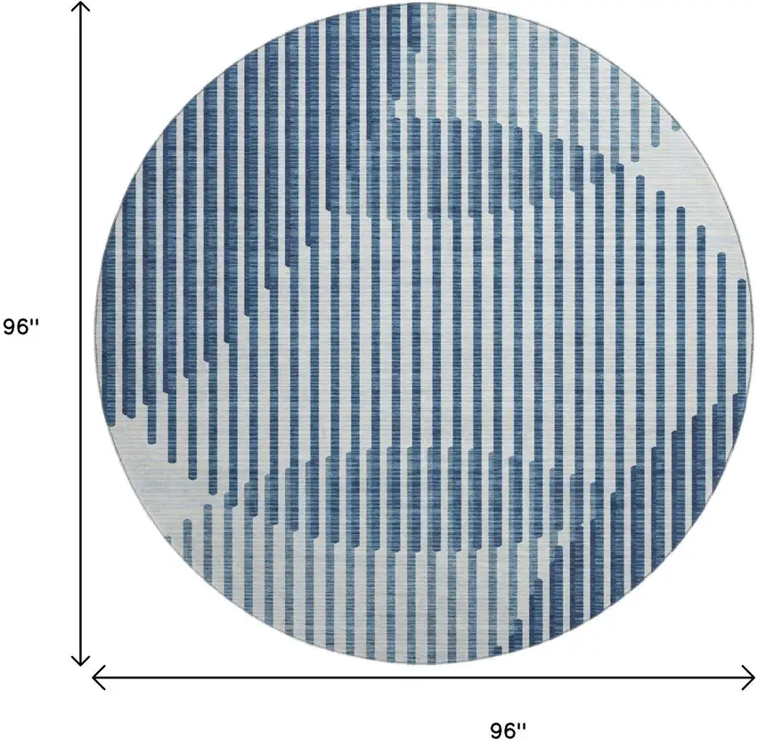 8' Blue And Ivory Geometric Washable Round Rug With UV Protection Photo 8