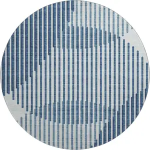 Photo of 8' Blue And Ivory Geometric Washable Round Rug With UV Protection