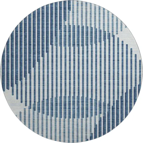 8' Blue And Ivory Geometric Washable Round Rug With UV Protection Photo 1