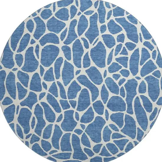 8' Blue And Ivory Geometric Washable Round Rug With UV Protection Photo 3