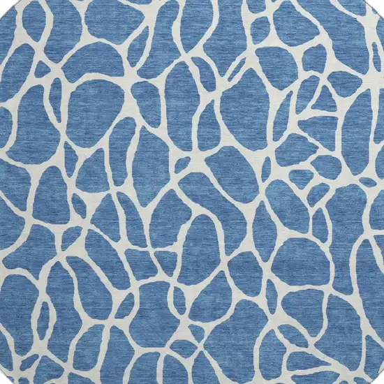 8' Blue And Ivory Geometric Washable Round Rug With UV Protection Photo 2