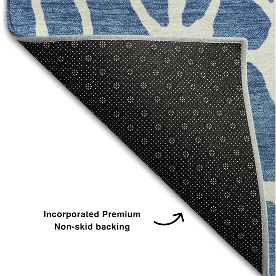 8' Blue And Ivory Geometric Washable Round Rug With UV Protection Photo 5