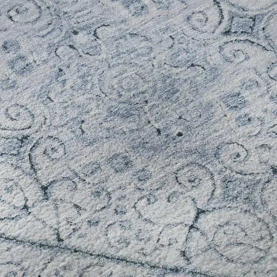 8' Blue And Ivory Geometric Washable Round Rug With UV Protection Photo 8