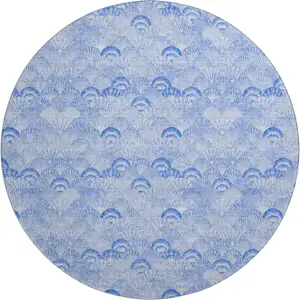 Photo of 8' Blue And Ivory Geometric Washable Round Rug With UV Protection