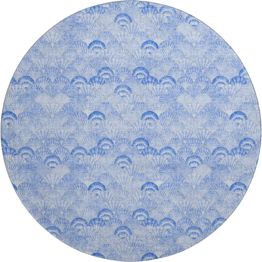 8' Blue And Ivory Geometric Washable Round Rug With UV Protection Photo 1