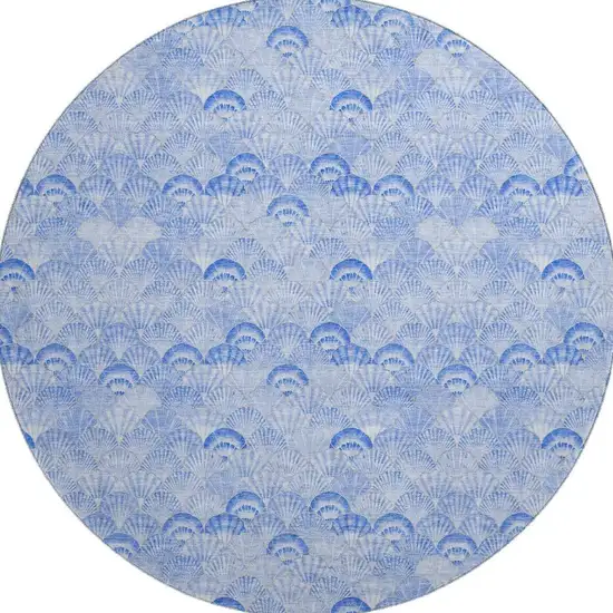 8' Blue And Ivory Geometric Washable Round Rug With UV Protection Photo 3