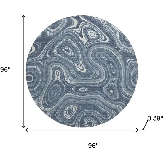 8' Blue And Ivory Geometric Washable Round Rug With UV Protection Photo 8
