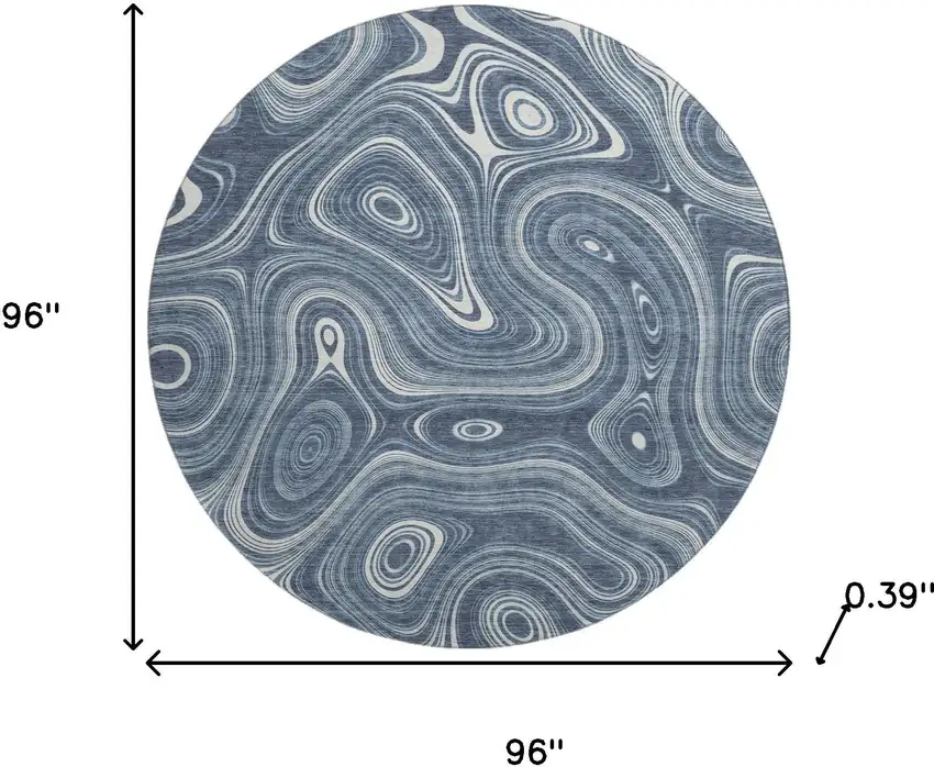 8' Blue And Ivory Geometric Washable Round Rug With UV Protection Photo 8