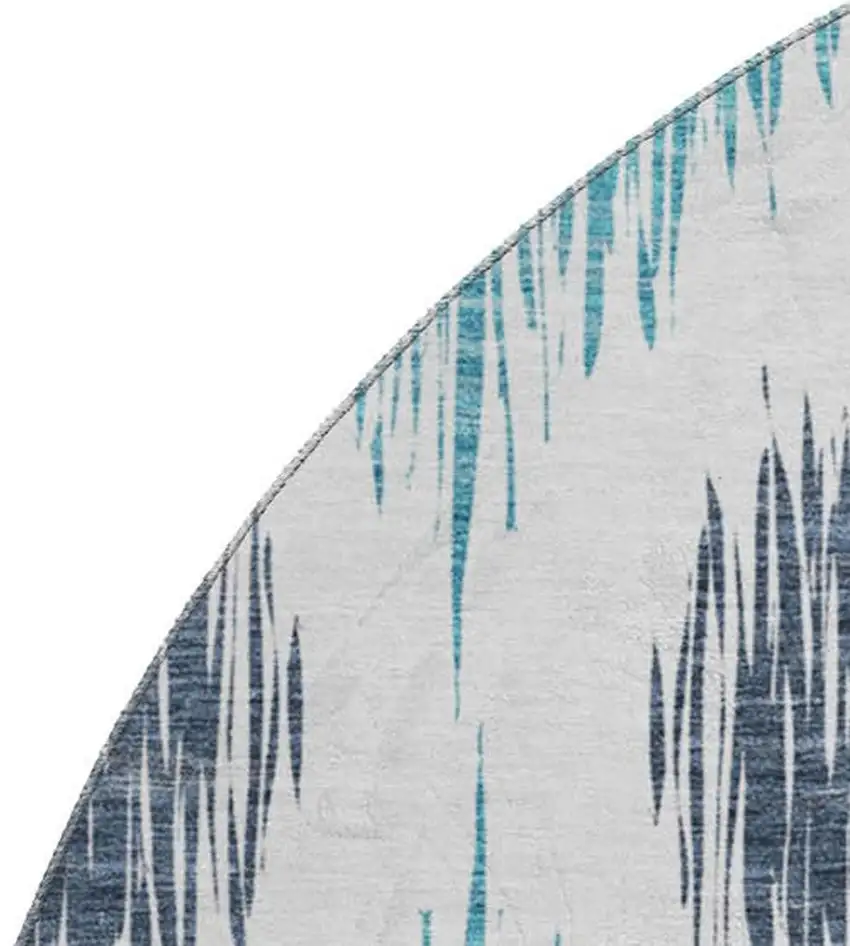 8' Blue And Ivory Ikat Washable Round Rug With UV Protection Photo 4