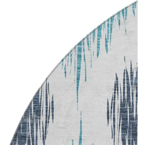 8' Blue And Ivory Ikat Washable Round Rug With UV Protection Photo 4