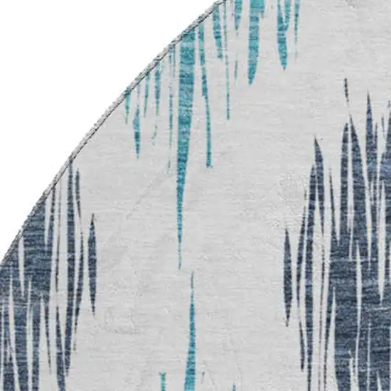 8' Blue And Ivory Ikat Washable Round Rug With UV Protection Photo 3