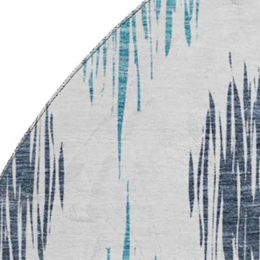 8' Blue And Ivory Ikat Washable Round Rug With UV Protection Photo 3