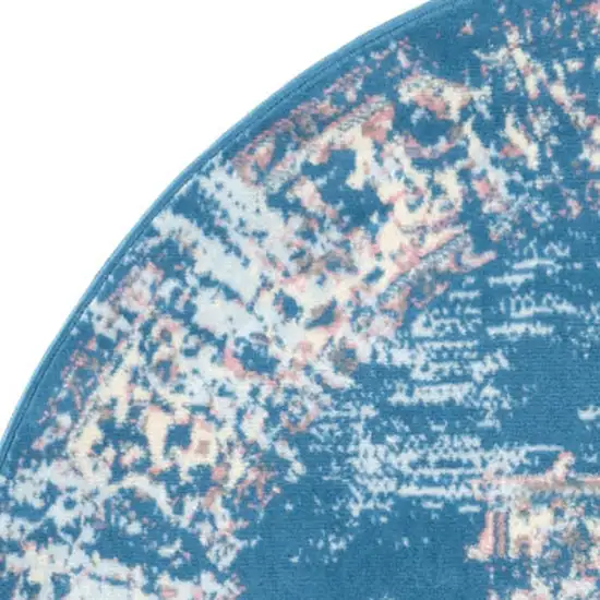 5' Blue And Ivory Medallion Distressed Round Rug Photo 2