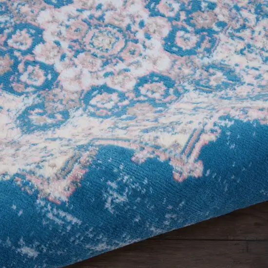 5' Blue And Ivory Medallion Distressed Round Rug Photo 9